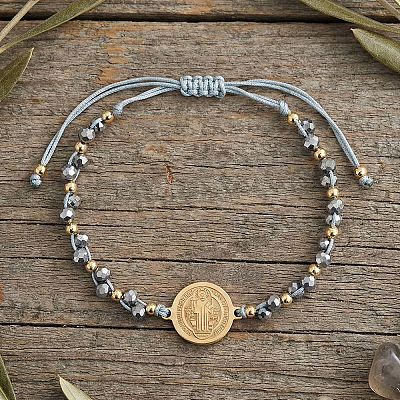Adjustable Glass & Brass Beads Braided Bead Bracelets VF6330-1