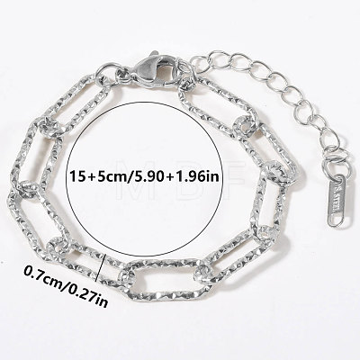 304 Stainless Steel Textured Paperclip Chain Bracelets for Women HX6515-6-1