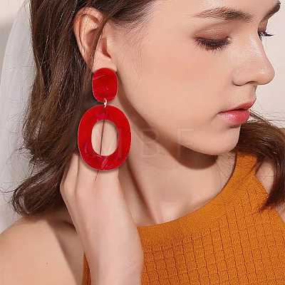 ANATTASOUL 4 Pairs 4 Colors Hollow Oval Acrylic Dangle Stud Earrings for Women EJEW-AN0004-36-1