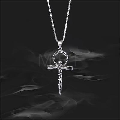 Skull Cross Pendant Necklace Vintage Titanium Steel Ankh Necklace Charm Neck Chain Jewelry Gift for Women Men Birthday Easter Thanksgiving Day JN1110A-1