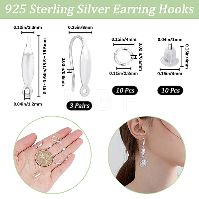 CREATCABIN 3 Pairs 925 Sterling Silver Earring Hooks DIY-CN0002-86-1