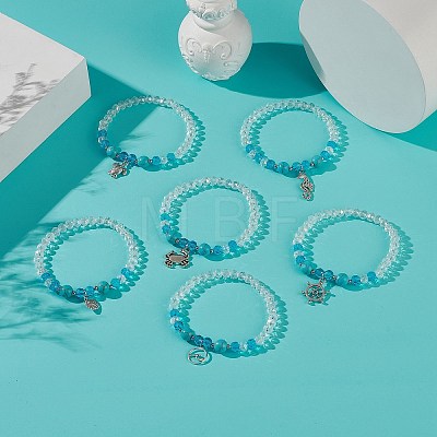 6Pcs 6 Style Synthetic Turquoise & Glass Beaded Stretch Bracelets Set BJEW-JB08995-1