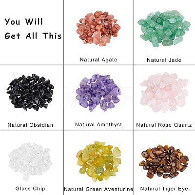 Natural Gemstone and Glass Chip Beads Sets G-NB0001-51-1