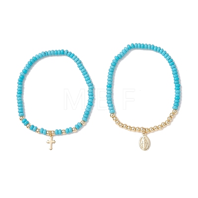 2Pcs Synthetic Turquoise Beads Stretch Bracelets BJEW-JB13415-03-1