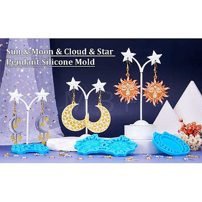 5Pcs 5 Style Sun & Moon & Cloud & Star Pendant Silicone Mold DIY-TA0003-72-1