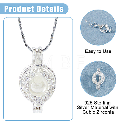 925 Sterling Silver Micro Pave Clear Cubic Zirconia Empty Bead Cage Pendants STER-WH0005-64-1