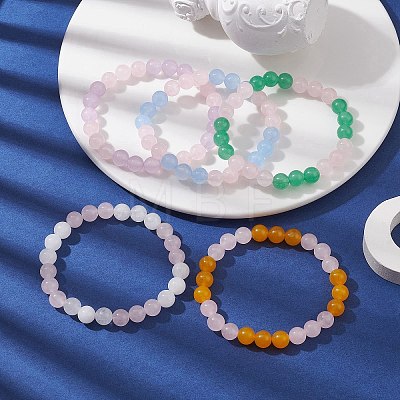 5Pcs 5 Colors Dyed Natural Malaysia Jade Round Beaded Stretch Bracelets Set BJEW-JB10140-1