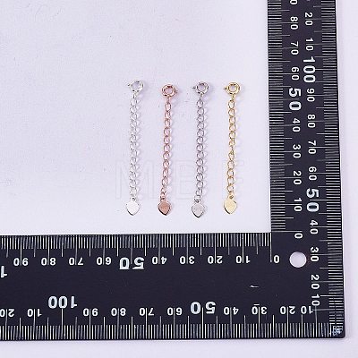 4 Pieces Extension Chain with Spring Clasp Sterling Silver Extender Chains Necklace Bracelet Anklet Removable Chain Extenders Charms for DIY Jewelry Making Accessories JX627A-1