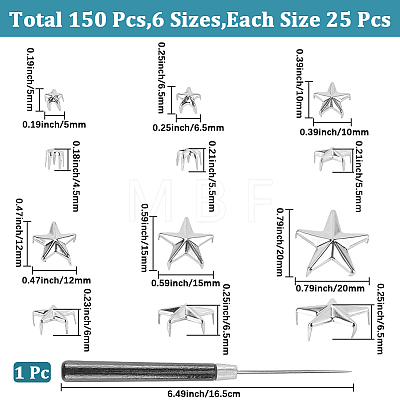150Pcs 6 Styles Iron Rivets IFIN-CL0001-05P-1