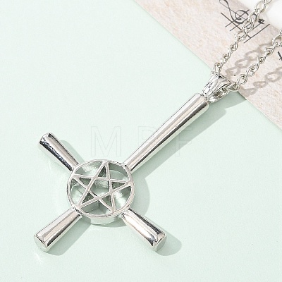 Upside Down Cross & Star Alloy Pendant Pendant Twisted Chain Necklaces for Women NJEW-NH0001-03P-1