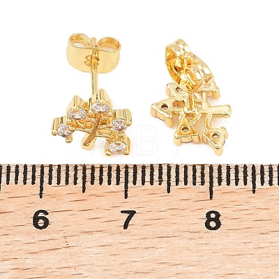 Brass Micro Pave Clear Cubic Zirconia Stud Earrings EJEW-F405-07G-1