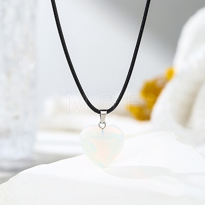 Opalite Heart Pendant Black Cord Necklaces NI9317-3-1