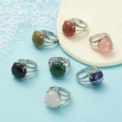 Adjustable Natural & Synthetic Gemstone Finger Rings RJEW-F075-01-1