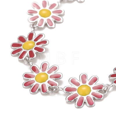 Enamel Daisy Link Chains Bracelet BJEW-P271-01P-04-1