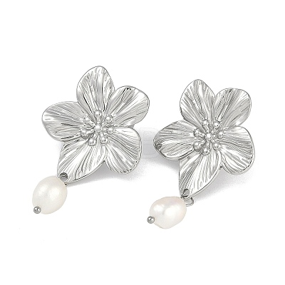 304 Stainless Steel Flower Stud Earrings EJEW-Z075-06P-1