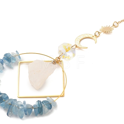 Natural Aquamarine Chip Beaded Hanging Suncatchers HJEW-TA00288-03-1