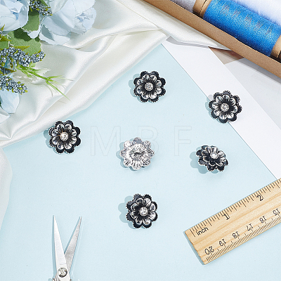 Flower Alloy & Glass Shank Buttons BUTT-WH0061-14-1