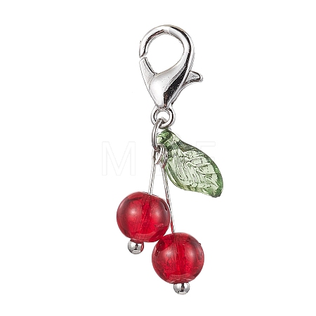 Cherry Glass & Acrylic Pendant Decoraiton HJEW-JM01657-1
