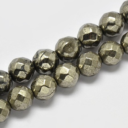 Natural Pyrite Round Beads Strands G-F197-08-8mm-1