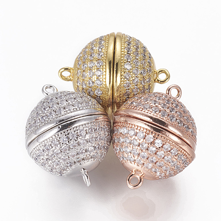 Brass Micro Pave Cubic Zirconia Magnetic Clasps with Loops ZIRC-L082-A-01-1