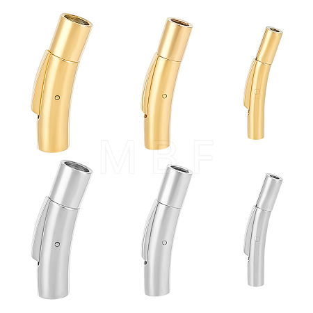6Pcs 6 Styles Tube 304 Stainless Steel Bayonet Clasps with Push Button STAS-UN0052-59-1