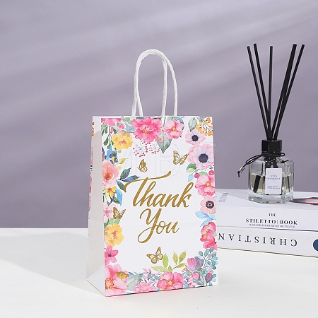 Thank You Flower Printed Paper Gift Tote Bags with Handles PW-WG6D45A-01-1