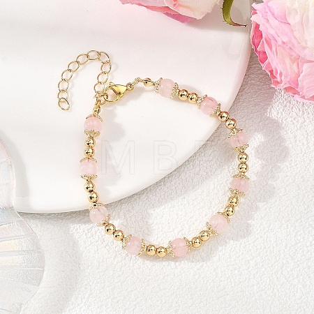 Natural Rose Quartz Round Beaded Bracelets for Women BJEW-JB12875-01-1