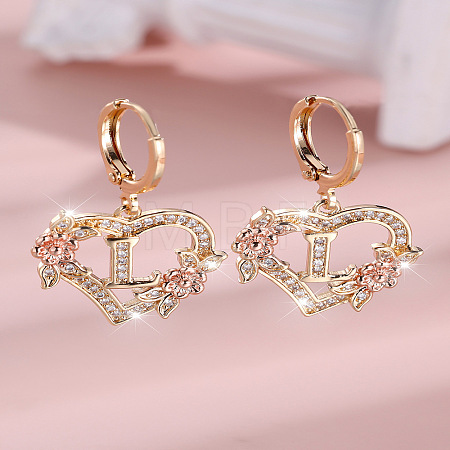 Heart Brass Micro Pave Clear Cubic Zirconia Hoop Earrings FS-WGD5D87-12-1