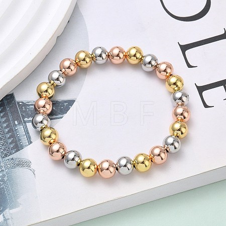 Brass Round Beaded Stretch Bracelets for Men Women BJEW-B148-05E-M-1