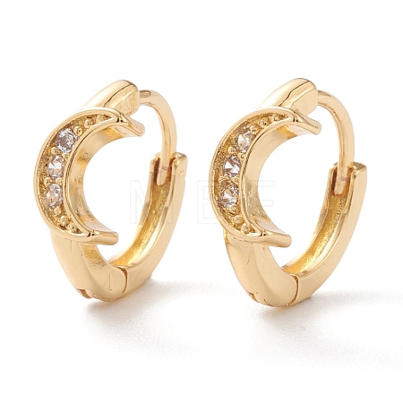 Brass Micro Pave Clear Cubic Zirconia Huggie Hoop Earrings EJEW-H109-07G-1