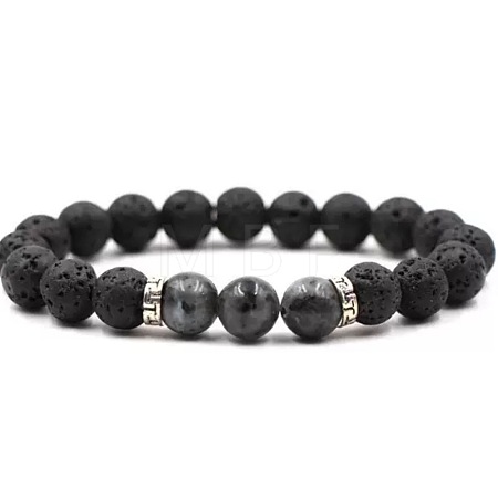 8MM Round Natural Black Moonstone and Natural Lava Rock Beaded Stretch Bracelets for Couples BW4110-10-1