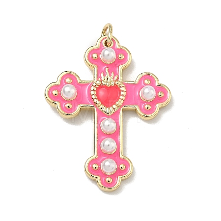 Brass Enamel with ABS Plastic Imitation Pearl Pendants LS-KK-Z153-16G-04-1