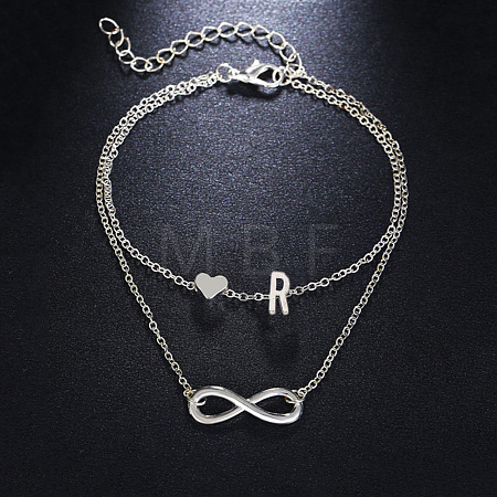 Alloy Infinity Heart Initial Charm Double Layer Anklets for Women FS-WG74AE6-18-1