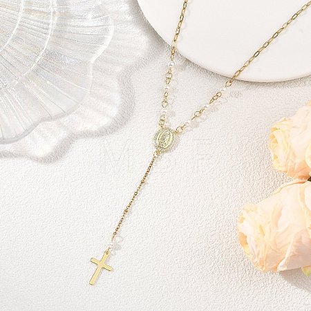 304 Stainless Steel Paperclip Chain and Shell Pearl Rosary Bead Necklaces NJEW-JN06248-1