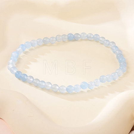 4mm Round Natural Dyed Aquamarine Beads Bracelet for Men X-KG3069-23-1