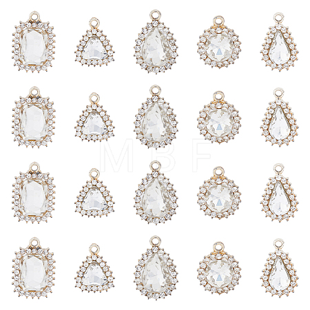 20Pcs 5 Style Alloy Rhinestone Pendants ALRI-FH0001-17-1
