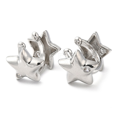 Rack Plating Brass Micro Pave Cubic Zirconia Star Cuff Earrings EJEW-E290-05P-1