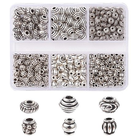 370Pcs 6 Styles Tibetan Style Alloy Spacer Beads TIBEB-YW0001-13-1