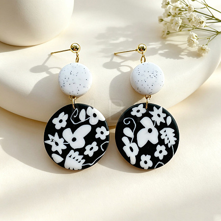 Handmade Polymer Clay & 304 Stainless Steel Stud Dangle Earrings WG2F15C-01-1