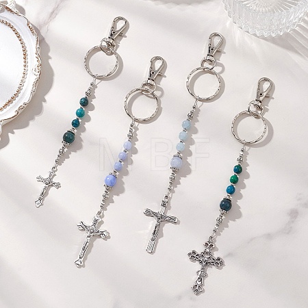 Cross Gemstone & Alloy Pendant Keychains KEYC-JKC01449-1