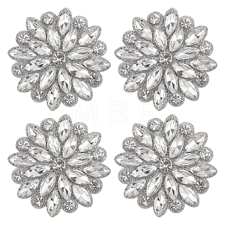 4Pcs Glass Rhinestone Flower Wedding Dress Accessories STIC-FG0001-11B-1