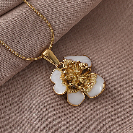 3Pcs Stainless Steel Enamel White Flower Pendant Round Snake Chain Necklaces for Women OT9180-2-1