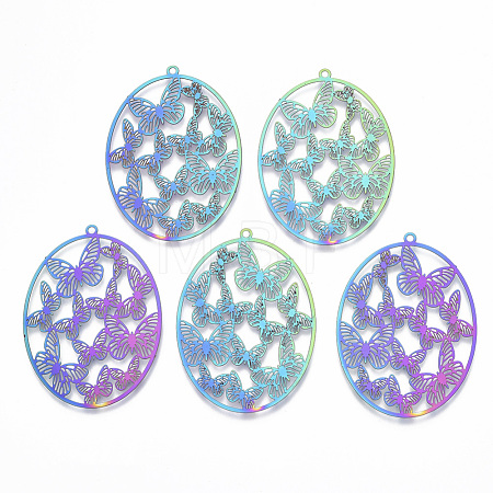 Ion Plating(IP) 201 Stainless Steel Filigree Pendants X-STAS-T057-26-1