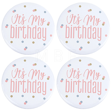 4Pcs It's My Birthday Tinplate Brooches JEWB-CN0001-12A-1