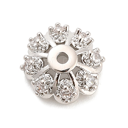 Flower Brass Micro Pave Clear Cubic Zirconia Bead Caps KK-H527-36P-1