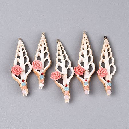 Natural Shell Slice Copper Wire Wrapped Big Pendants SSHEL-N042-23-1