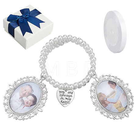 ABS Plastic Imitation Pearl Wedding Bouquet Picture Frame ALRI-NB0001-22-1