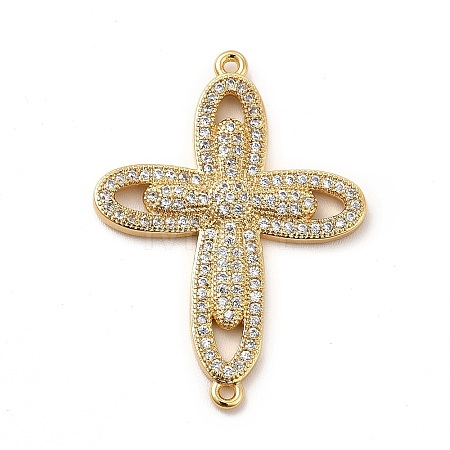 Eco-Friendly Rack Plating Brass Micro Pave Clear Cubic Zirconia Connector Charms KK-F847-04G-1