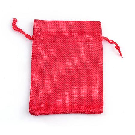Polyester Imitation Burlap Packing Pouches Drawstring Bags X-ABAG-R005-9x12-18-1