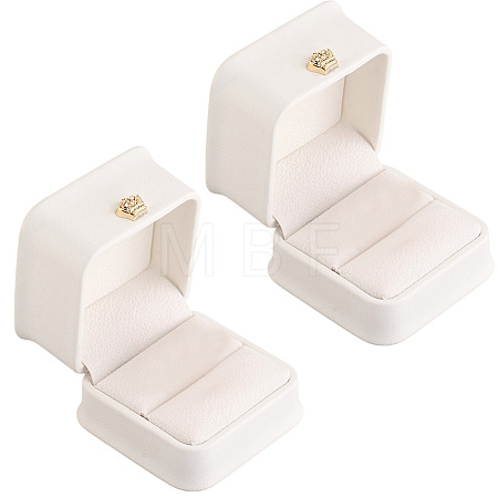 2Pcs PU Leather Ring Gift Boxes LBOX-CL0001-03-1